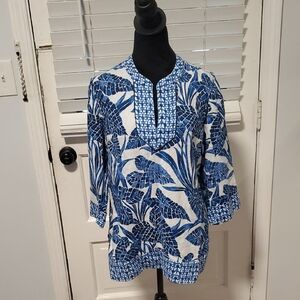 Tommy Bahama Blue and White Patterned Top
